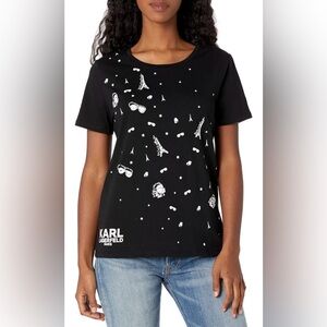 NWOT Karl Lagerfeld Women’s Black Tee w White Paris Icons